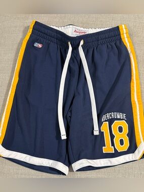 Abercrombie & Fitch Vintage Navy & Yellow Athletic Gym Basketball Shorts  Small